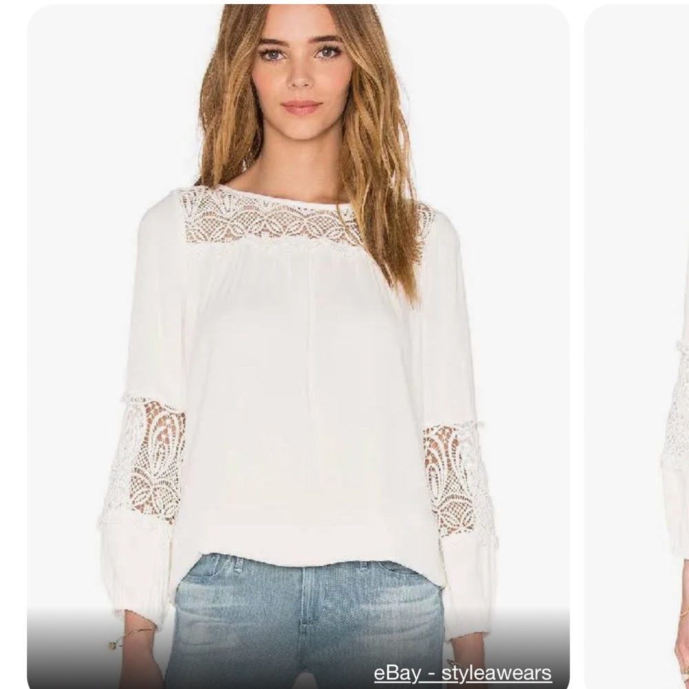 Joie Coastal Lace Inset White Blouse